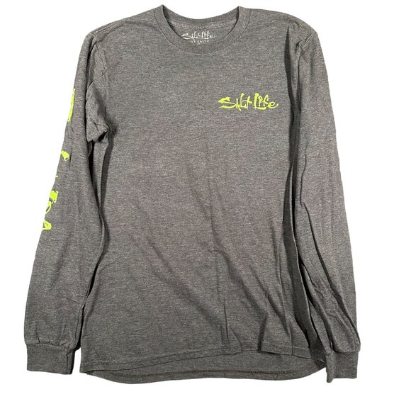 Salt‎ Life Mens Small Gray Tuna Ocean Palm Tree Graphic Long Sleeve Crew T-Shirt - Picture 1 of 6